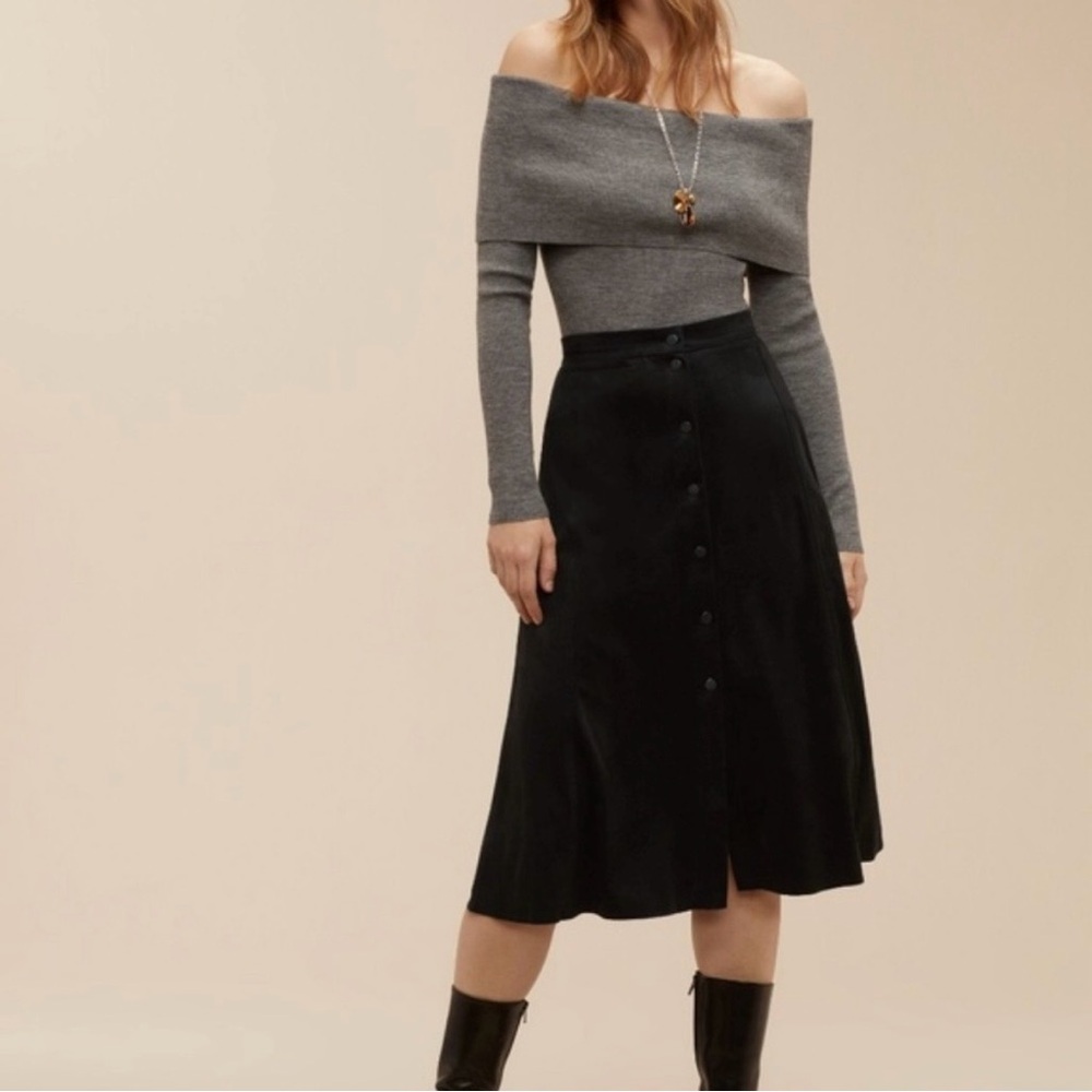 Aritzia Wilfred Faux Suede Gaudin Midi Skirt Black